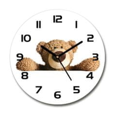 Wallmuralia Skleněné hodiny kulaté Plyšový medvídek bílé fi 30 cm