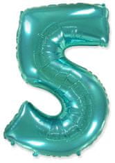 Fóliový balónek číslice 5 - tyrkysová - tiffany - 110cm
