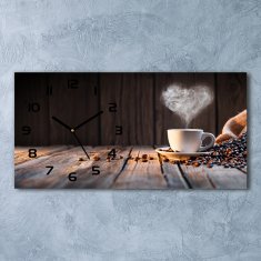 Wallmuralia Skleněné hodiny na stěnu tiché Šálek kávy černé 60x30 cm