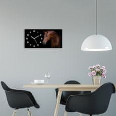 Wallmuralia Moderní skleněné hodiny na stěnu Hnědý kůň bílé 60x30 cm