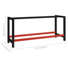 Greatstore Kovový rám pracovního stolu 175 x 57 x 79 cm černá a červená