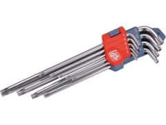 Extol Premium L-klíče TORX (8819412) prodloužené, sada 9ks, T 10-15-20-25-27-30-40-45-50, vrtané na kratší straně, CrV