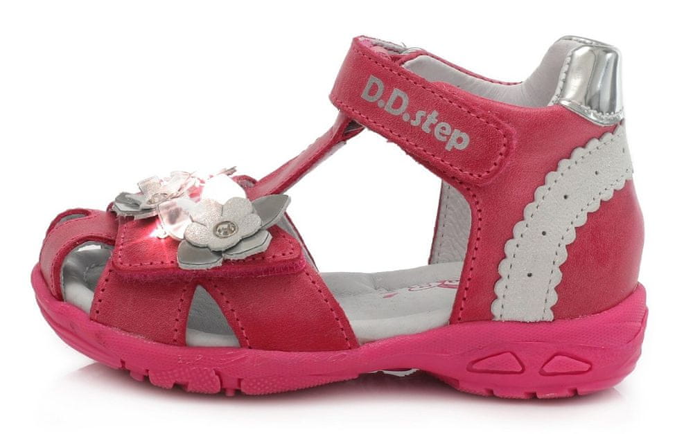 D-D-step Dívčí svítící kožené sandály AC290-384 21 růžová