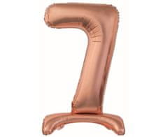 Fóliový balón číslice 7, stojící - rosegold - růžovo zlatá, 74cm