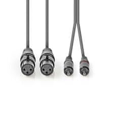 Nedis symetrický stereo audio kabel 2x XLR 3pin zásuvka - 2x CINCH zástrčka, 3 m (COTH15230GY30)