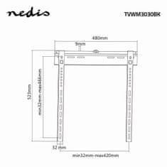 Nedis TVWM3030BK nástěnný TV držák fixní 32 - 55", 55 kg, 9 mm od stěny