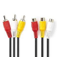 Nedis A/V kabel zástrčka 3x CINCH - zásuvka 3x CINCH, 5 m (CVGP24305BK50)