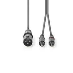 Nedis XLR stereo kabel XLR 3pin zástrčka - 2x CINCH zástrčka, 1.5 m (COTH15200GY15)