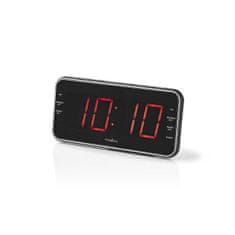 Nedis CLAR004BK budík s rádiem, 1.8" LED displej, FM rádio 20 předvoleb, duální budík, USB nabíjecí port pro telefon