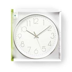 Nedis CLWA015PC30SR analogové nástěnné hodiny 30 cm bílá + chrom