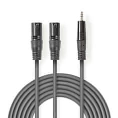 Nedis XLR stereo kabel 2x XLR 3pin zástrčka - 3.5mm zástrčka, 3 m (COTH15310GY30)