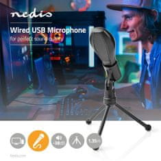 Nedis MICTU100BK duální USB mikrofon se stojánkem, USB, kabel 1.35m, kovový