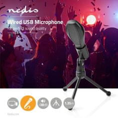 Nedis MICTU100BK duální USB mikrofon se stojánkem, USB, kabel 1.35m, kovový