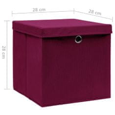 shumee Úložné boxy s víky 10 ks 28 x 28 x 28 cm tmavě červené