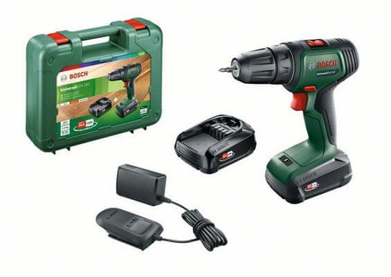 Bosch Aku šroubovák UniversalDrill 18, 2× 1,5Ah (06039D4002)