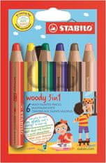 Stabilo Barevné pastelky "Woody", 6 barev, maxi, 3v1 – pastelky, vodovka, voskovka