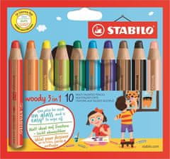 Stabilo Barevné pastelky "Woody", 10ks, 3v1 – pastelka, vodovka, voskovka