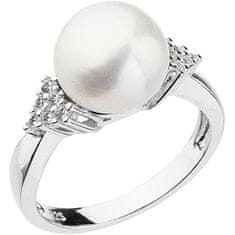 Evolution Group Stříbrný prsten s bílou říční perlou a zirkony 25002.1 (Obvod 52 mm)
