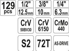 YATO Gola sada 1/2", 3/8", 1/4" 129 ks