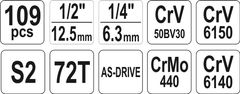 YATO Gola sada 1/2", 1/4" 109 ks