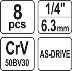 YATO Sada nástavců 1/4" šetihranné 8ks 5,5-13 mm