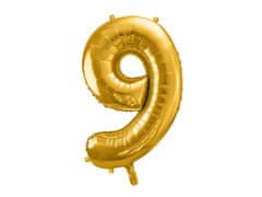 PartyDeco Fóliový balónek Číslo 9 zlatý 86cm