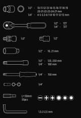 NEO Tools  Sada stopek 73 ks, 1/2", 1/4" , CrV