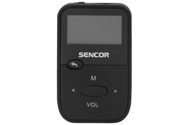 kartový mp3 přehrávač sencor sfp 4408 8gb vnitřní paměť funkce usb disku možnost vložení karty microSD fm tuner lcd displej wav nahrávání zvuku výdrž 7 h na nabití 110mah baterie sluchátka v balení