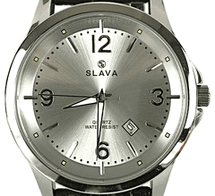 Slava Time Pánské černé elegantní hodinky SLAVA se stříbrným ciferníkem SLAVA 10097
