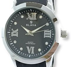 Slava Time Dámské černé hodinky SLAVA s římskými číslicemi z kamínků SLAVA 10139