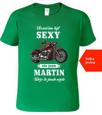 Hobbytriko Tričko s motorkou - Sexy motorkář + jméno Barva: Středně zelená (16), Velikost: XL