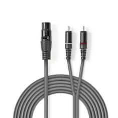 Nedis XLR stereo kabel XLR 3pin zásuvka - 2x CINCH zástrčka, 3 m (COTH15220GY30)