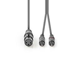 Nedis XLR stereo kabel XLR 3pin zásuvka - 2x CINCH zástrčka, 3 m (COTH15220GY30)