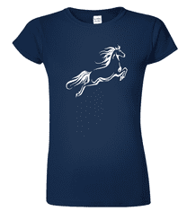 Hobbytriko Dámské tričko s koněm - Kůň ve skoku Barva: Námořní modrá (02), Velikost: S