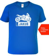 Hobbytriko Tričko pro motorkáře se jménem - Zavodní motorka SPZ - JAKUB (SLEVA) Barva: Královská modrá (05), Velikost: XL