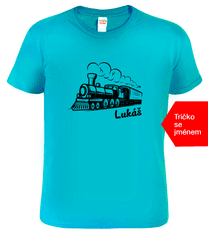 Hobbytriko Tričko s vlakem a jménem - Parní lokomotiva Barva: Nebesky modrá (15), Velikost: S