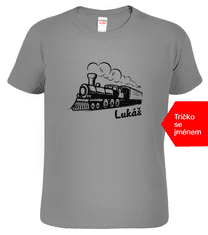 Hobbytriko Tričko s vlakem a jménem - Parní lokomotiva Barva: Nebesky modrá (15), Velikost: S