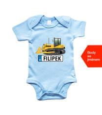 Hobbytriko Dětské body se jménem - Buldozer Barva: Modrá (Soft Blue), Velikost: 0-3 m