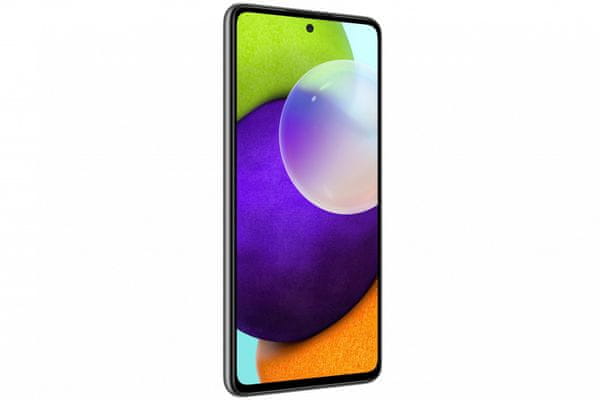 moderní mobilní dotykový telefon smartphone samsung galaxy a52 čtečka otisků prstu krásný elegantní design 5000mah baterie slot pro microSD karty až 1 tb osmijádrový procesor 64mpx 12mpx 5mpx 5mpx zadní fotoaparát 32mpx přední fotoaparát gorilla glass 3 ochrana skla samoled displej nfc párování