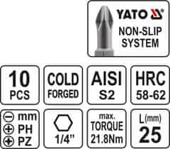 YATO Sada bitů 1/4" 25 mm NON-SLIP 10 ks