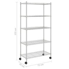 Greatstore Úložný regál 5 polic 75x35x155 cm s kolečky chromovaný 250 kg