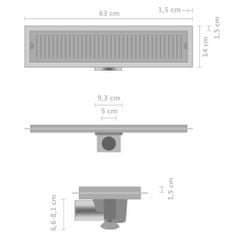 Greatstore Sprchový žlab větrací otvory 63 x 14 cm nerezová ocel