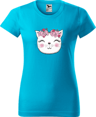 Hobbytriko Dámské tričko s kočkou - Micka Barva: Tyrkysová (44), Velikost: 2XL