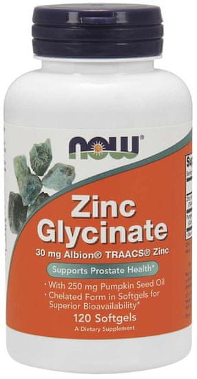 NOW Foods Zinc Glycinate (zinek bisglycinát + dýňový olej), 30 mg, 120 softgel kapslí