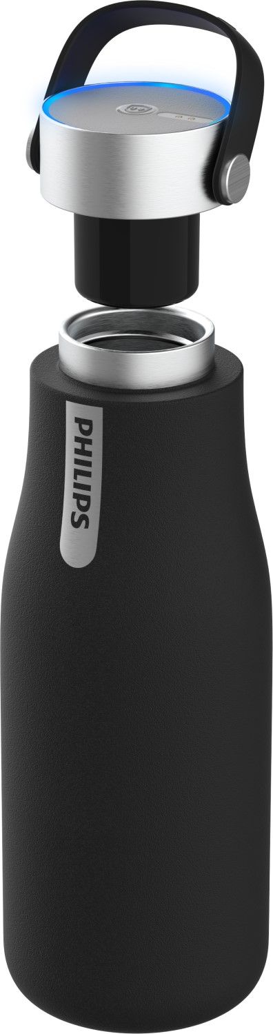 Philips Samočistící lahev GoZero UV AWP2788BK, 590 ml, UV sterilizace,  thermo, nerezová ocel, černá