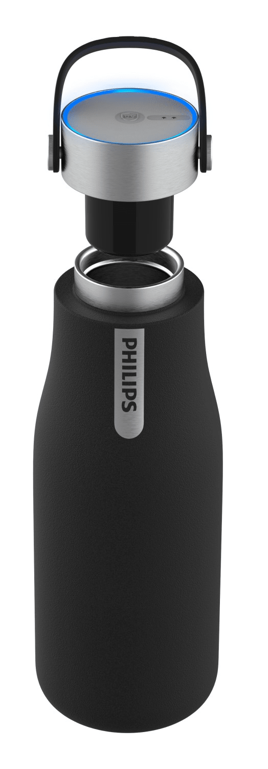 Philips Samočistící lahev GoZero UV AWP2788BK, 590 ml, UV sterilizace,  thermo, nerezová ocel, černá