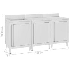 Greatstore Gastro kuchyňská dřezová skříňka 180 x 60 x 96 cm nerezová ocel