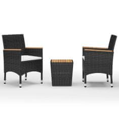 Greatstore 3dílný bistro set polyratan a akáciové dřevo černý