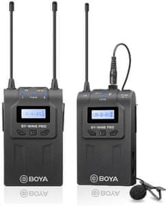 audio přijímač a vysílač i mikrofon boya by-vm8 pro k1 vhodný do terénu lcd displej dosah 100 m přijímač s umístěním na kameru vysílač s mic a link vstupy tlačítko mute skvělé pro reportéry youtubery moderátory omnidirekcionální polární vzor u mikrofonu bateriové napájení