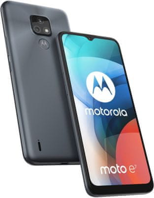 Motorola Moto E7 velký displej 6,5palcový displej HD+ čtečka otisku prstů baterie 4000 mAh Android 10 kvalitní duální fotoaparát za skvělou cenu 48 + 2 Mpx